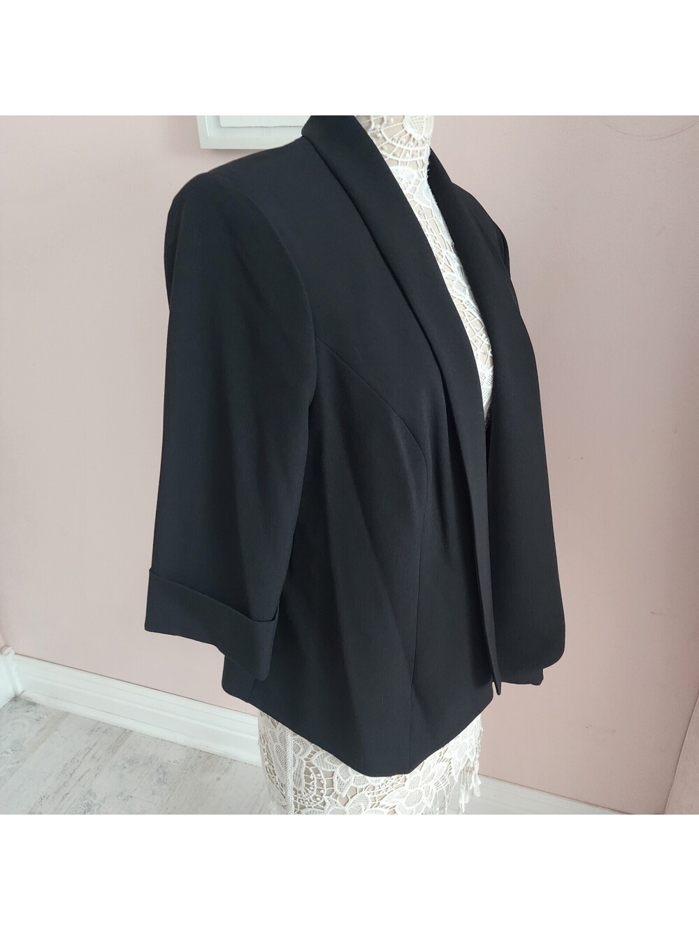 Jones Studio Black 3/4 Sleeve Open Front Blazer Jacket Size 14W
